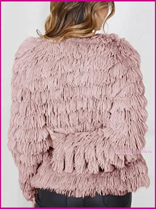 Faux Fur Cardigan Open Front Shaggy Jacket Coat Vintage Style - Picture 4 of 7